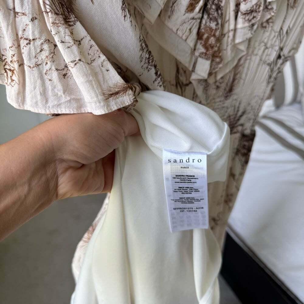 SANDRO Long Printed Dress With Ruffles - Picture 12 of 14